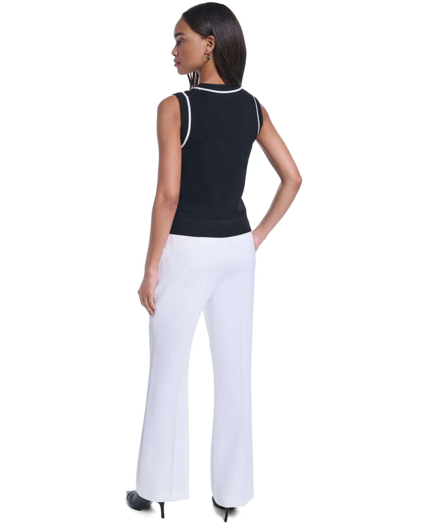 Women's Contrast-Trim Sleeveless Sweater
