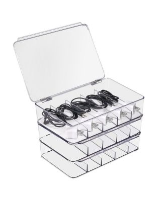 Clear Cable Organizer Boxes with Lid - for Cables, Chargers and Office Accessories