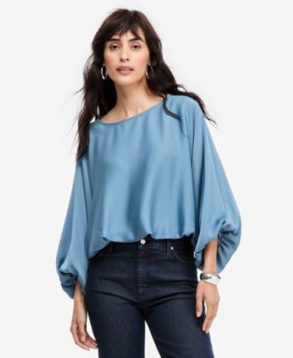 Women's Elbow-Sleeve Bubble Boat Neck Blouse