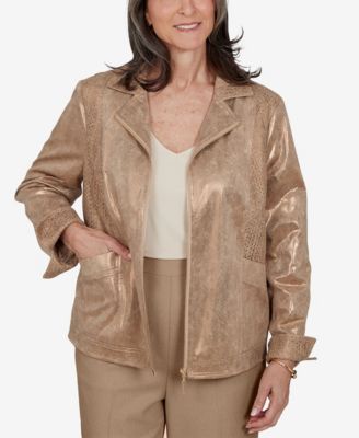 Petite 3/4-Sleeve Collared Zip-Front Jacket