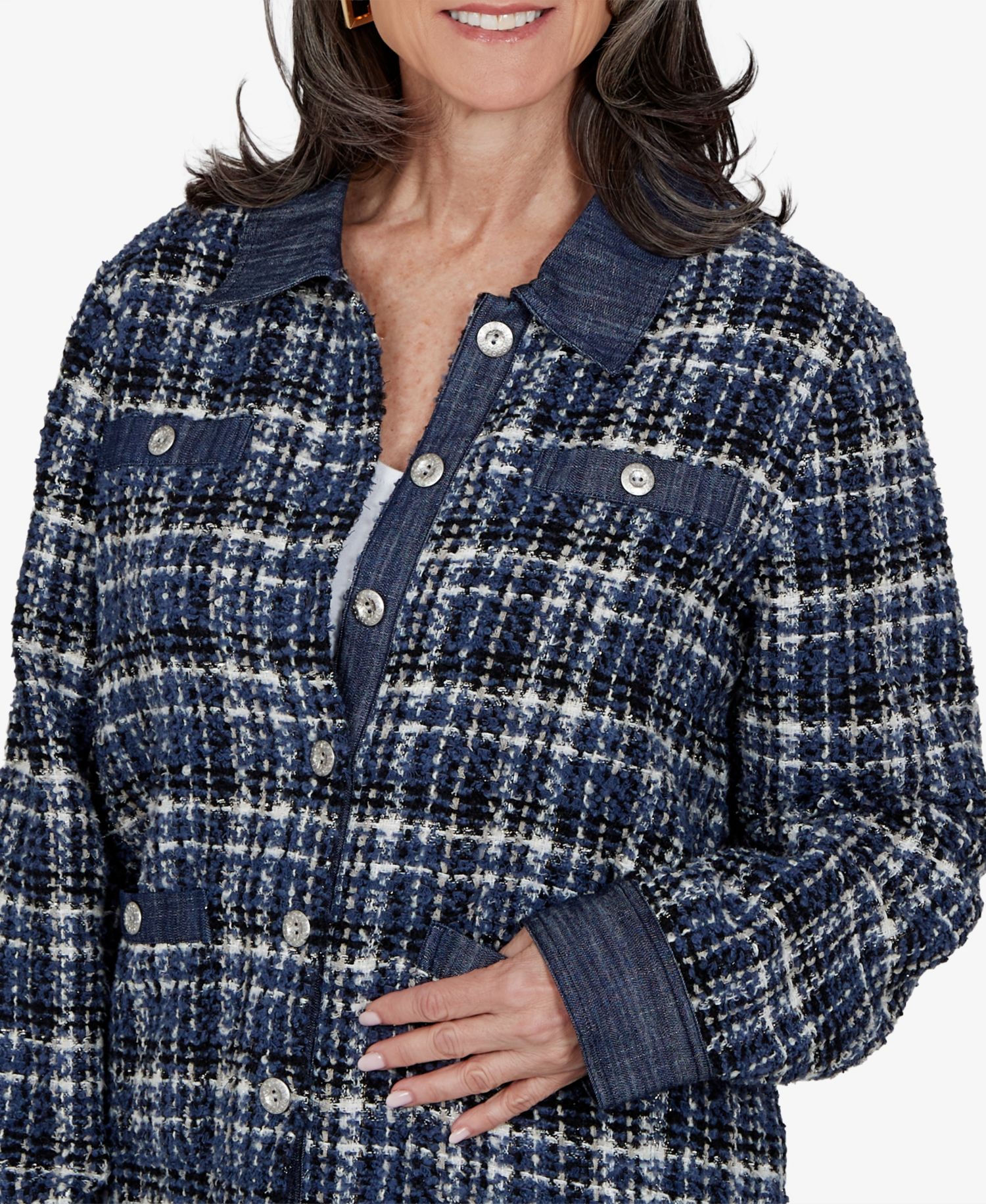 Petite Plaid Tweed Shirt Jacket