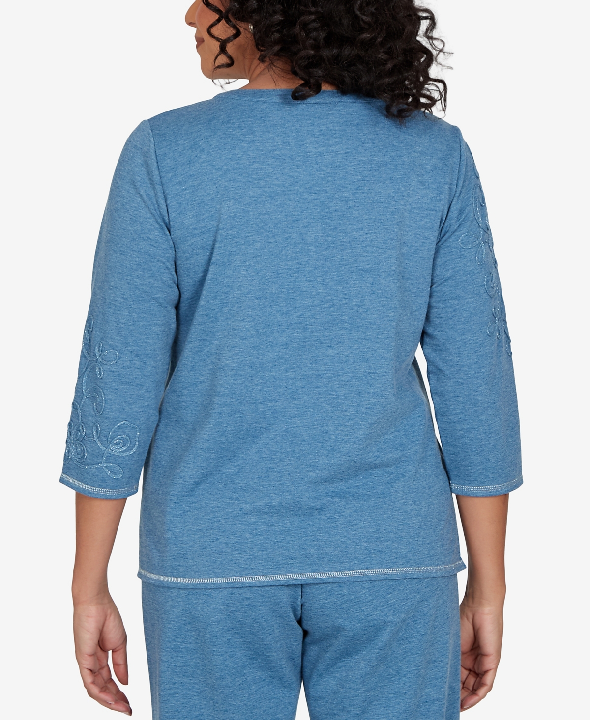Alfred Dunner Petite 3/4-Sleeve Side-Slit Henley T-Shirt