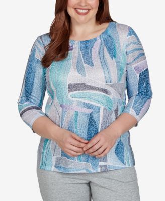 Petite 3/4-Sleeve Crewneck Abstract-Print T-Shirt