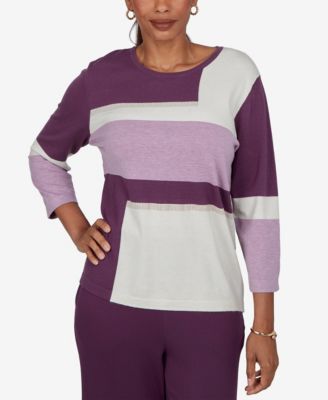 Petite Colorblock 3/4-Sleeve Crew Neck Pullover Sweater