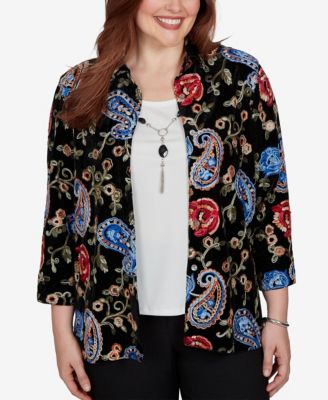Petite Velvet Collared 3/4-Sleeve Blouse