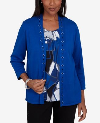 Petite Sweatr Pet Shawl-Collar 3/4-Sleeve Cardigan