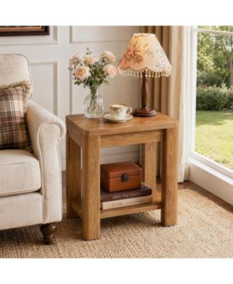 End Table for Living Room, 2-Tier Narrow Side Table with Storage, Farmhouse Nightstand and Bedside Table for Bedroom