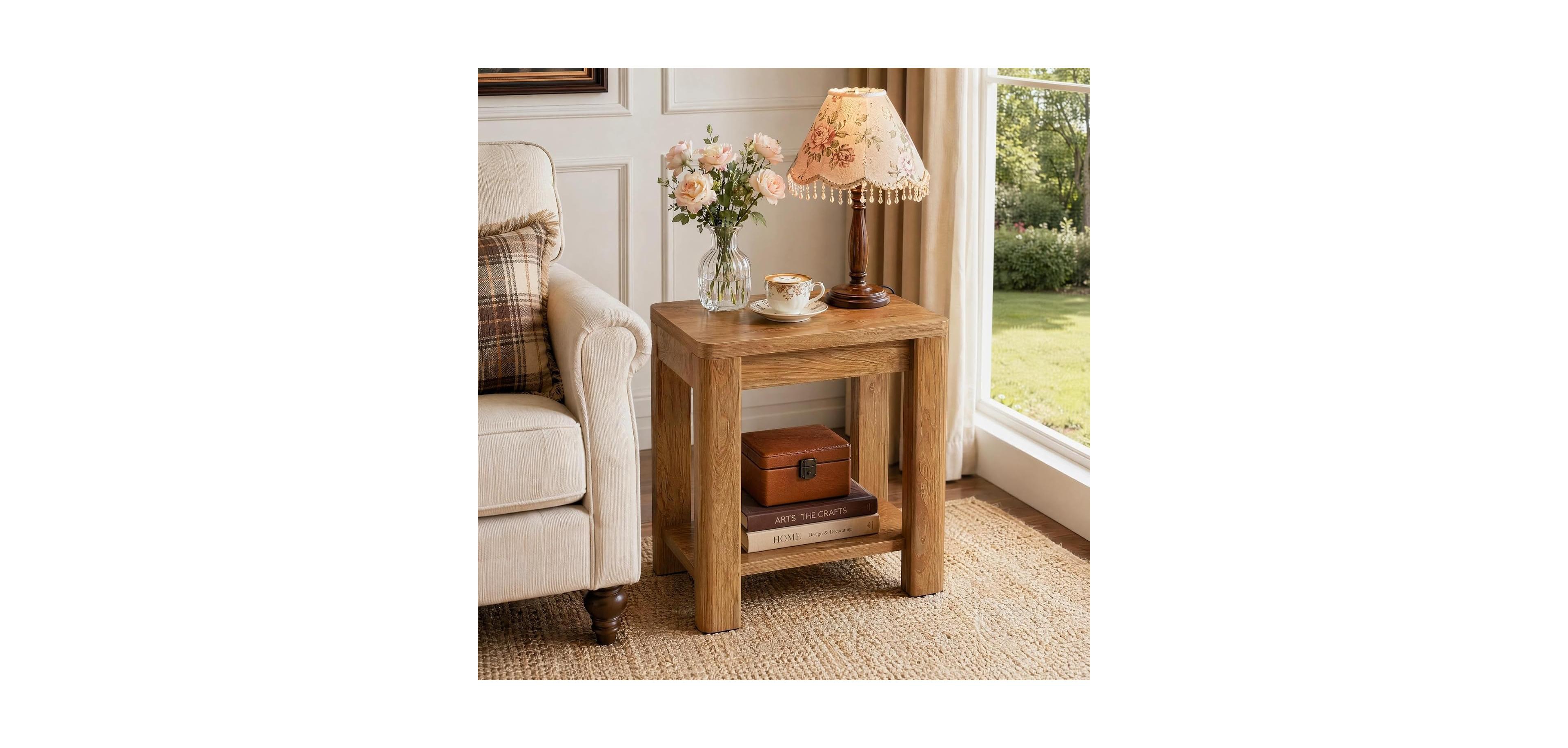 Tribesigns End Table for Living Room, 2-Tier Narrow Side Table with Storage, Farmhouse Nightstand and Bedside Table for Bedroom