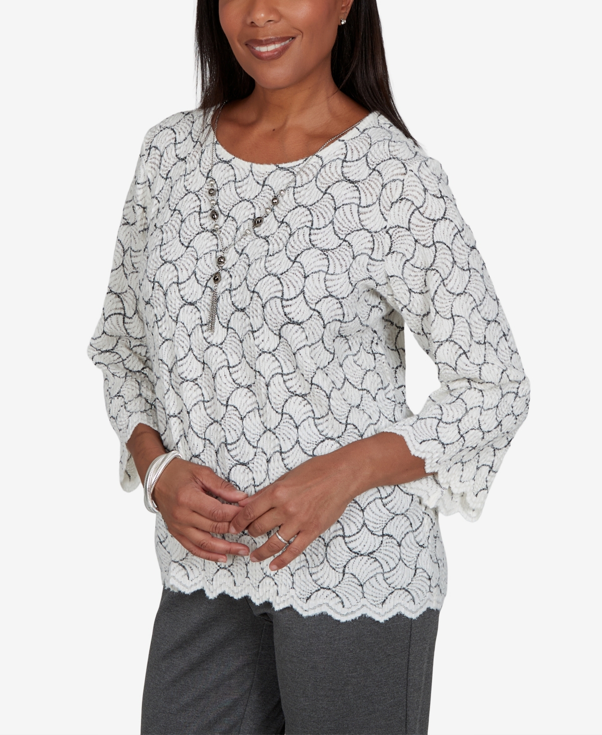 Alfred Dunner Women's Textured-Knit Scalloped-Hem Blouse