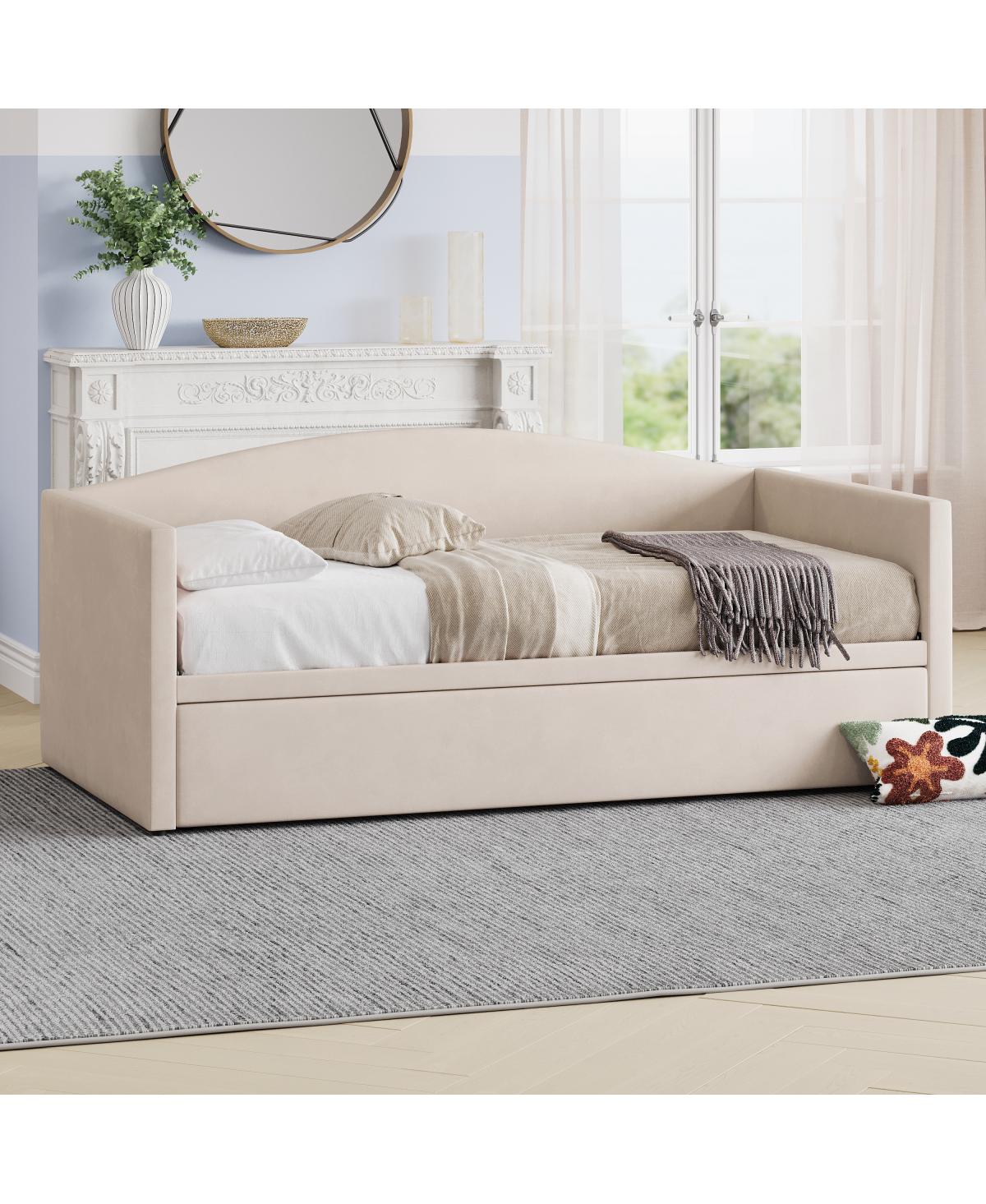 Streamdale Furniture Upholstered Twin Daybed with Pop-Up Trundle, Space-Saving Velvet Sofa Bed