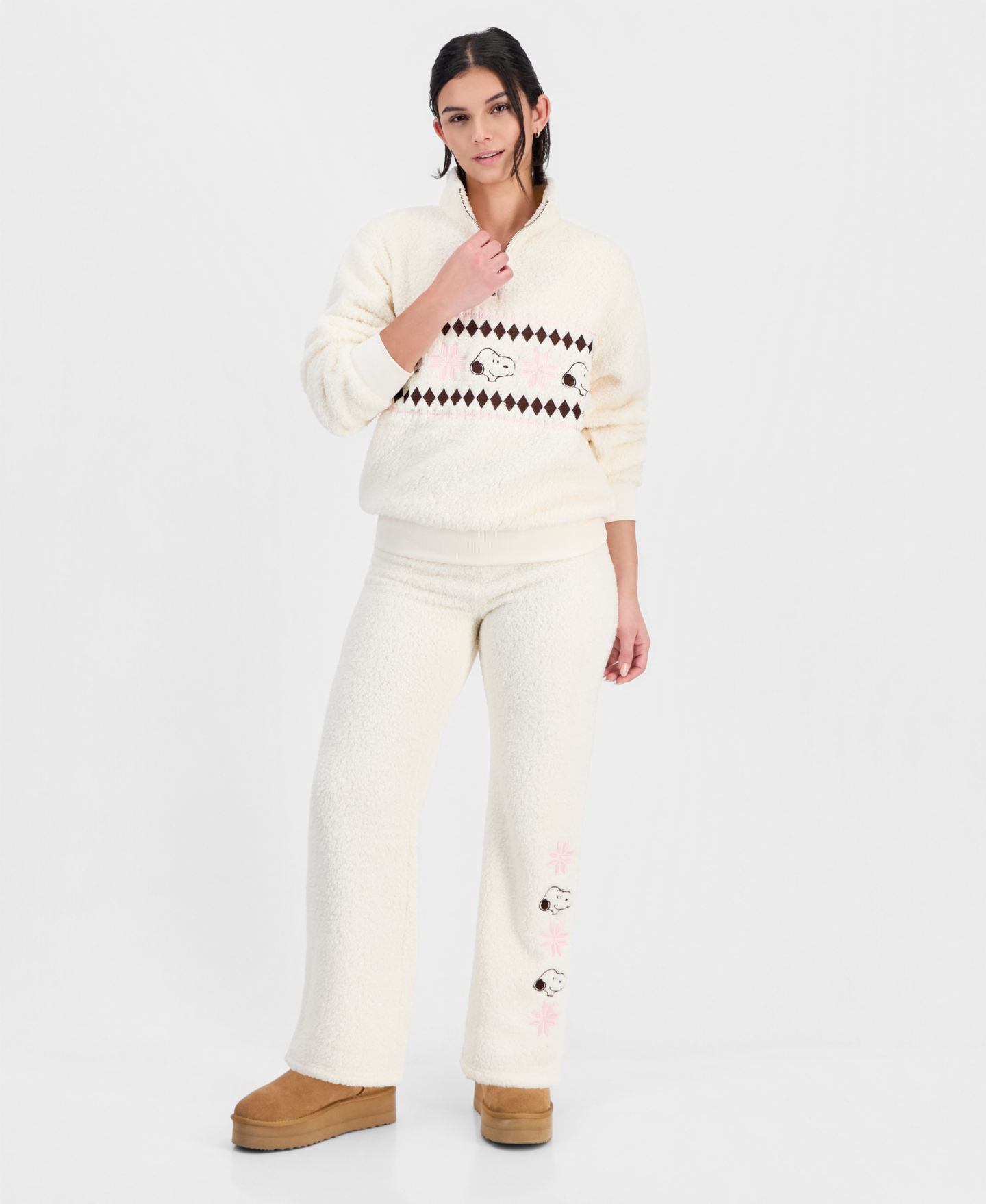 Женский свитер Grayson Threads, The Label Snoopy Sherpa Quarter-Zip Pullover, цвет: Молочно-белый — фото 3