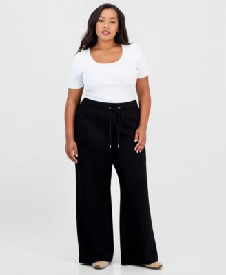 Plus Size Scuba Wide Leg Drawstring Pants