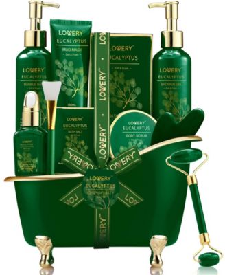 16 Piece Home Spa Body Care Gift Set, Eucalyptus Self Care Kit, Stress Relief Gifts, Bath and Body Kit