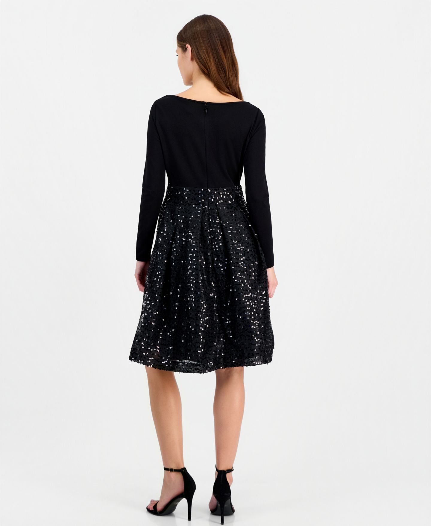 Женское платье Anne Klein Serentiy Boat Neck Long-Sleeve Sequin, цвет: Чёрный — фото 2