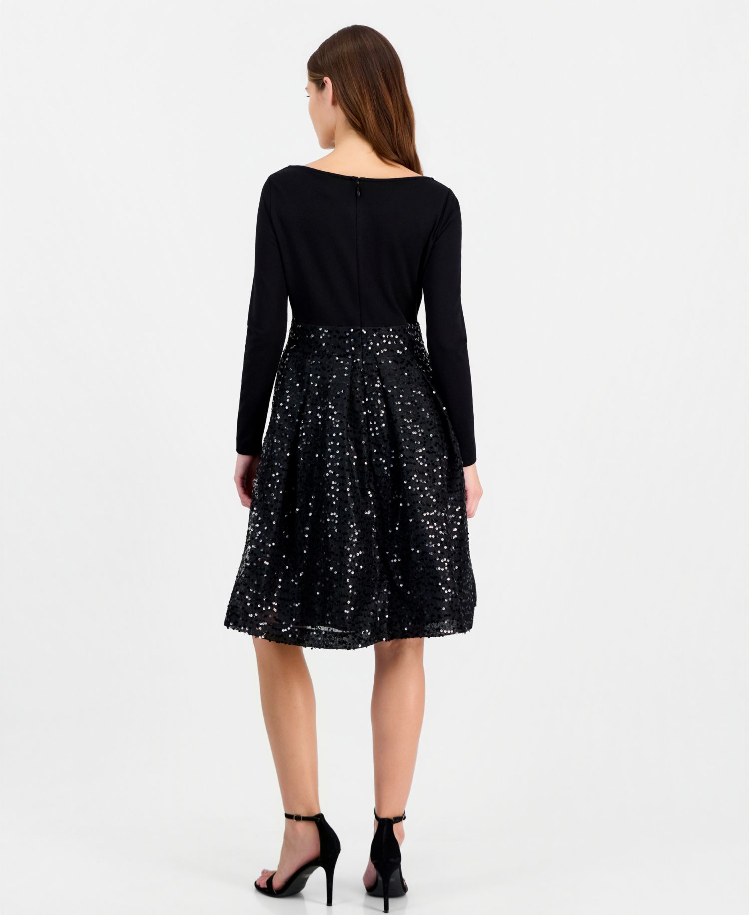 Women's Serentiy Boat Neck Long-Sleeve Sequin Dress