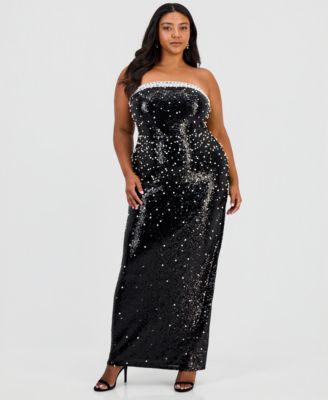 Trendy Plus Size Trendy Strapless Allover-Sequin Imitation Pearl-Embellished Gown