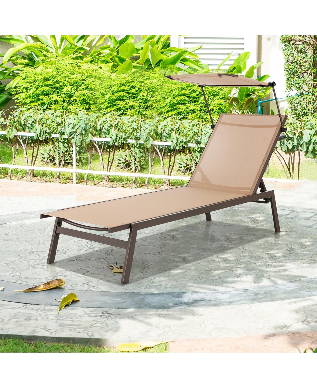 Gymax 2Pieces 6-Position Recliner Lounge Outdoor Adjustable Reclining Chair Poolside