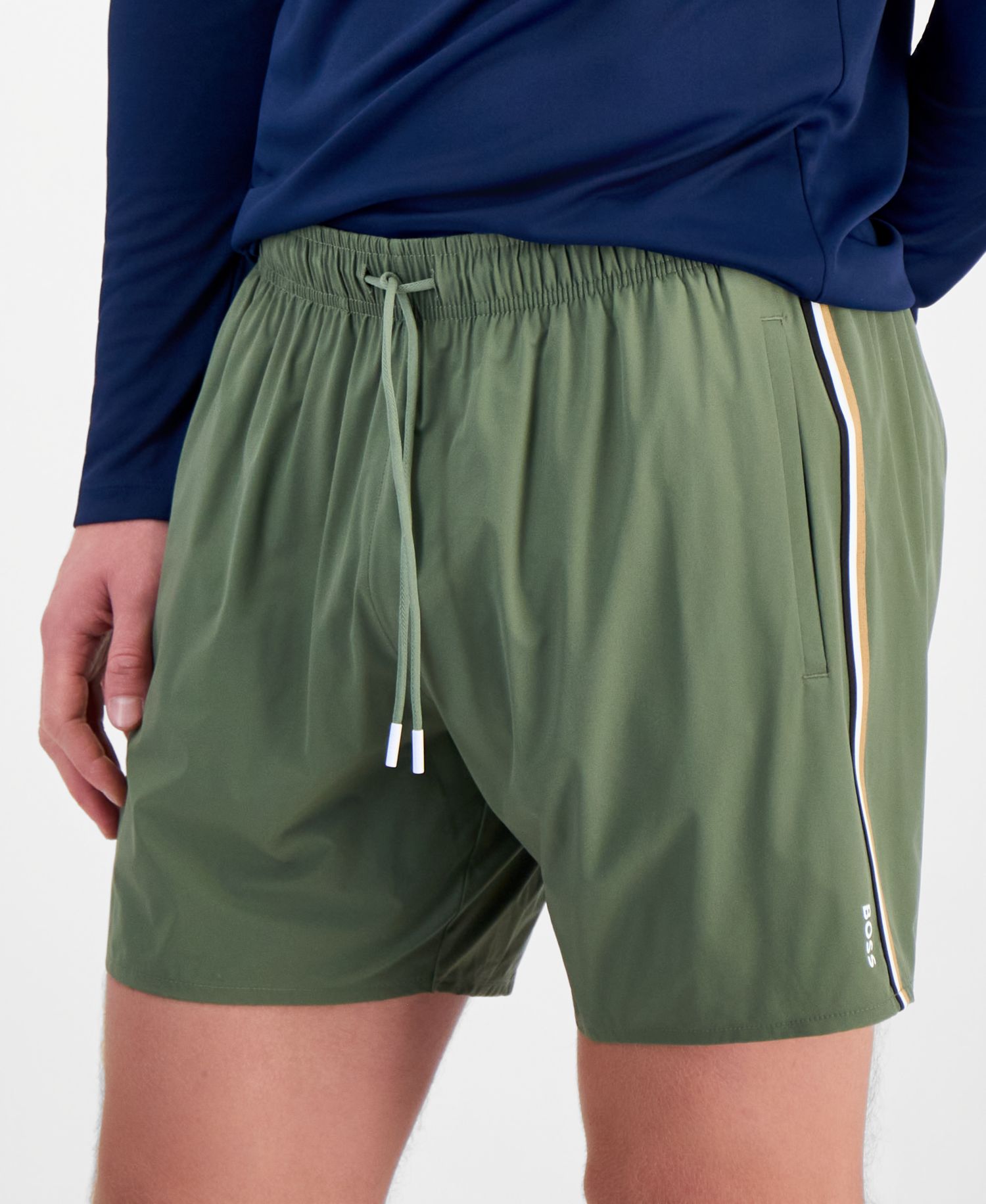BOSS by Men's 5" Iconic Striped Swim Trunks