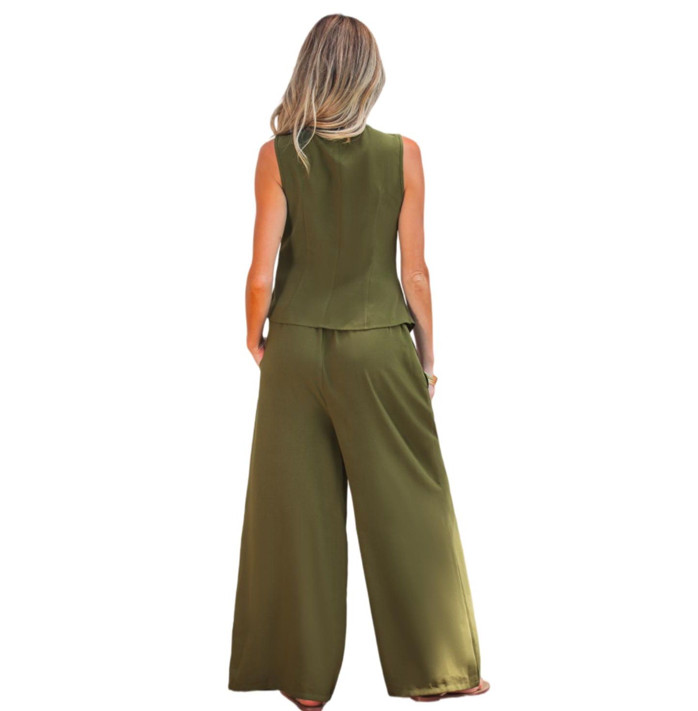 Женский комплект Cupshe Women's Wrap Wide-Leg Top and Pants Set, цвет: Средний зелёный — фото 3