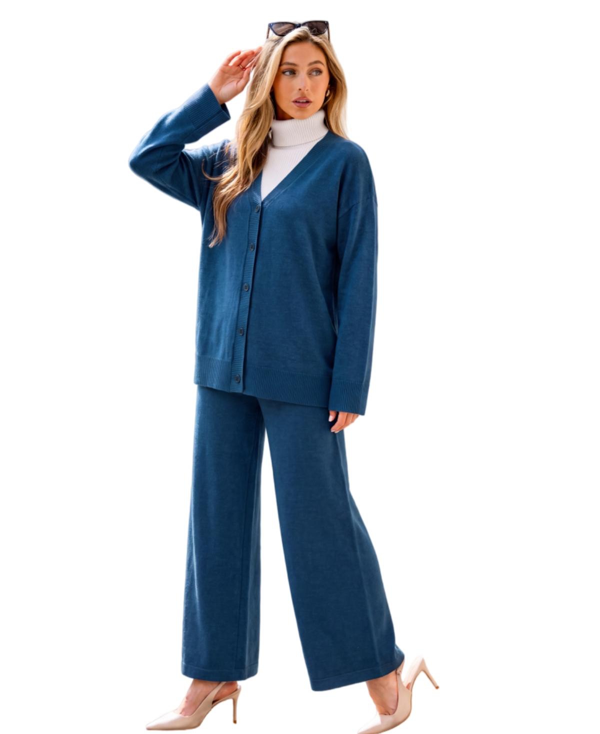 Cupshe Women's V-Neck Knit Cardigan and Wide Leg Pants Two-Piece Matching Set