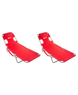Chaise Lounge Folding Portable Sunbathing Poolside Beach Chair (2 Pack)