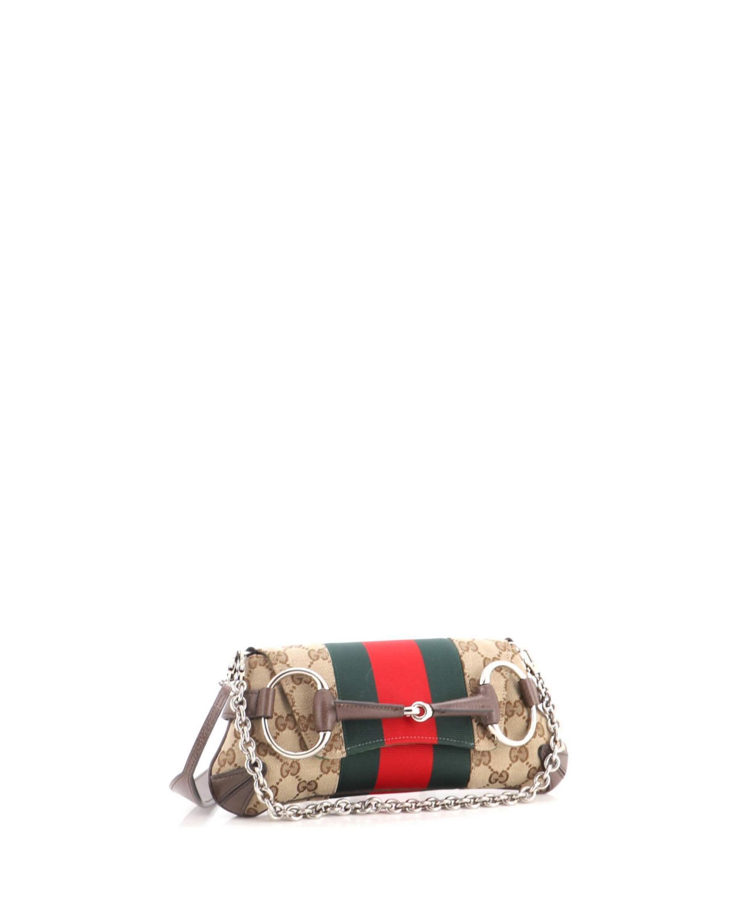 Small Horsebit NM Web Chain Clutch GG Canvas