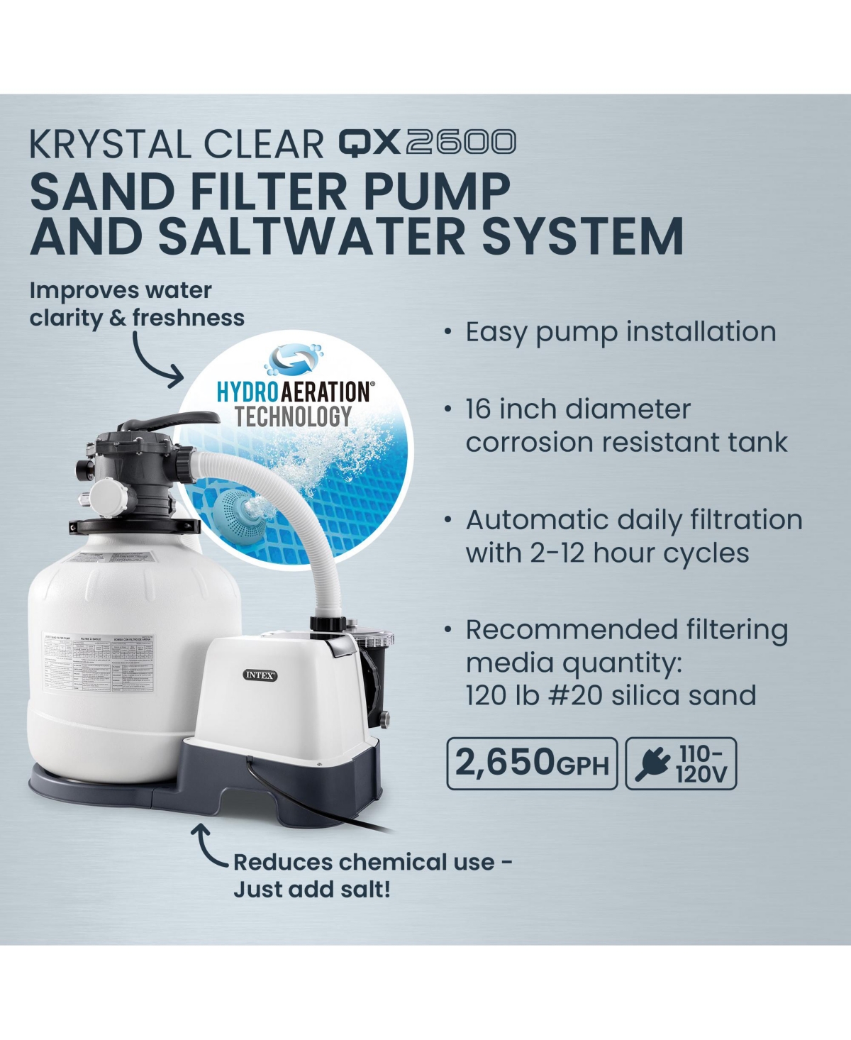 Intex UltraLuxe 24ft x 52in Above Ground Pool, Sand Pump, and Saltwater System