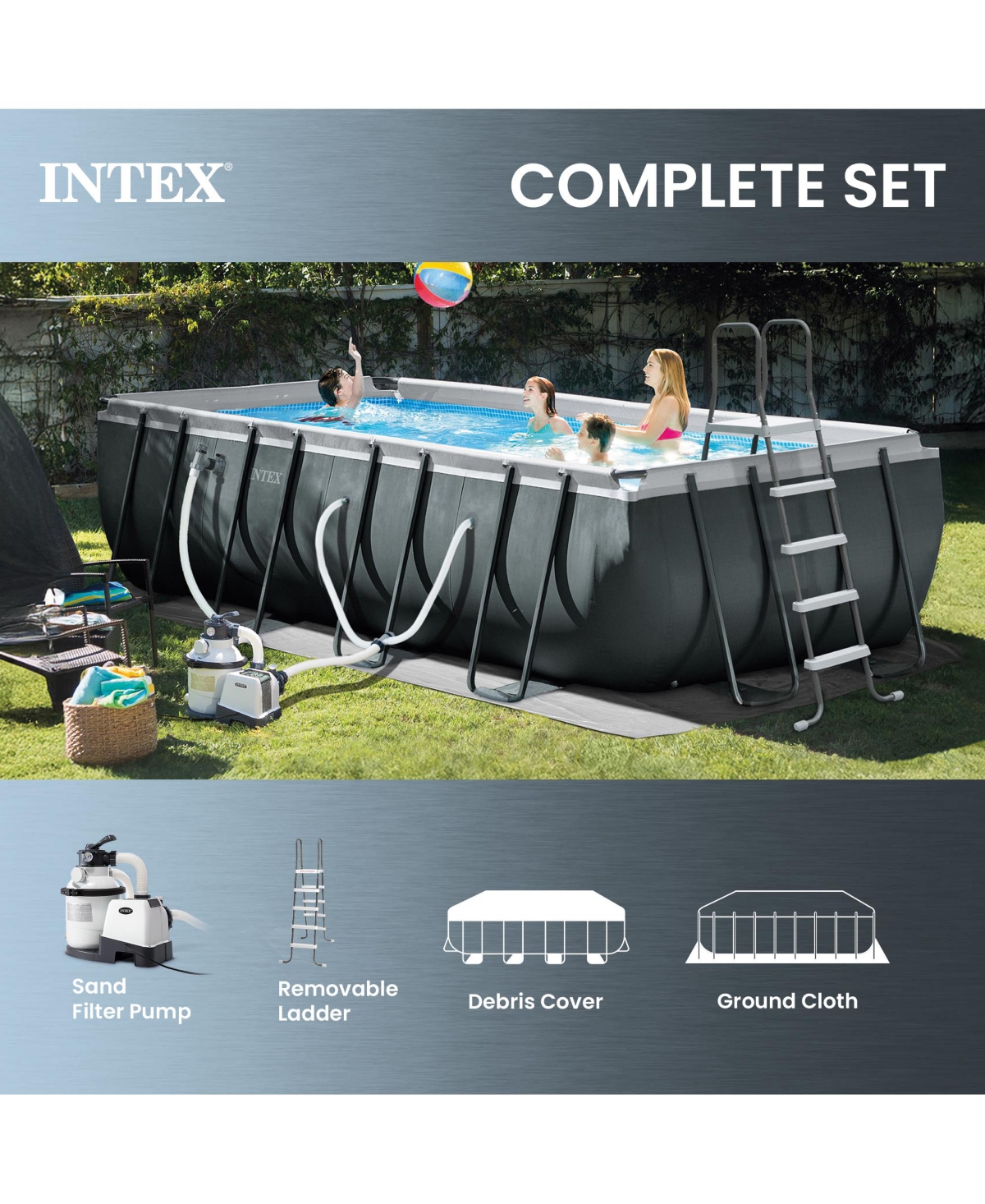 Intex 18ft x 9ft x 52in Ultra Xtr Frame Pool, Cooler (2 Pack), and Float (4 Pack)