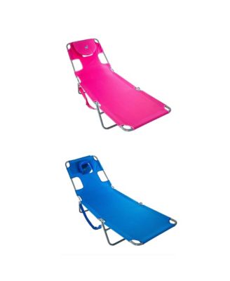Chaise Lounge Folding Sunbathing Poolside and Beach Chair, Pink and Blue