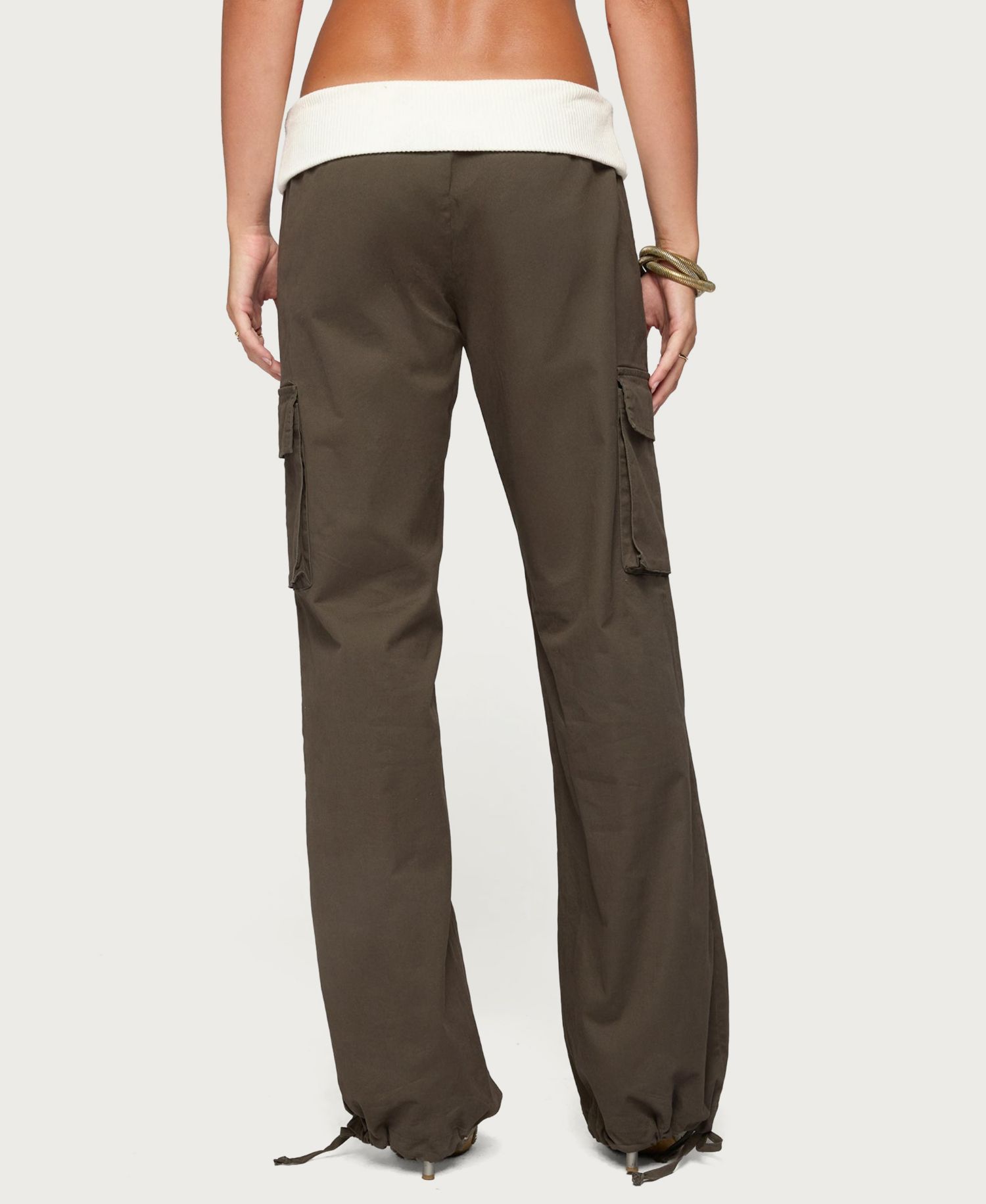 Women's Jolee Contrast-Ribbed Wide-Leg Cargo Pants