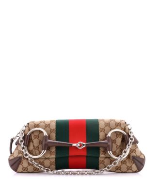 Medium Horsebit NM Web Chain Clutch GG Canvas