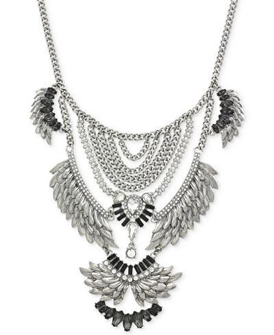 BCBGeneration Silver-Tone Tiered Feather Bib Necklace