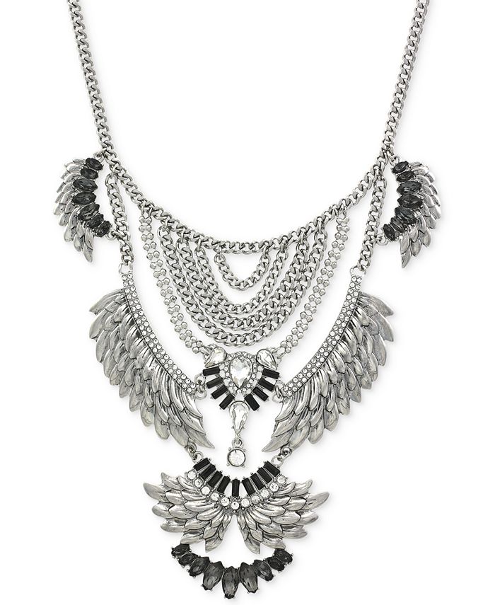 BCBGeneration Silver-Tone Tiered Feather Bib Necklace - Macy's