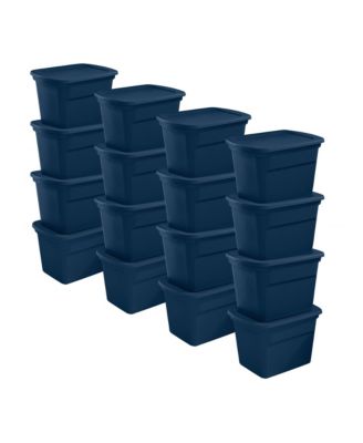 Classic Lidded Stackable 18 Gal Storage Tote Container, Blue, 16 Pack
