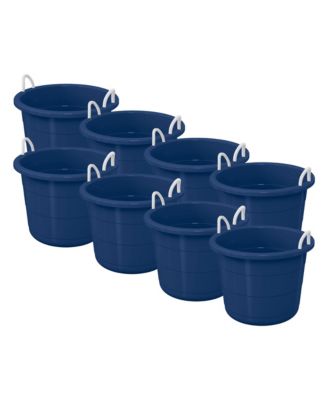 17 Gallon Round Open Storage Bucket with Rope Handles, Blue, 8 Pack
