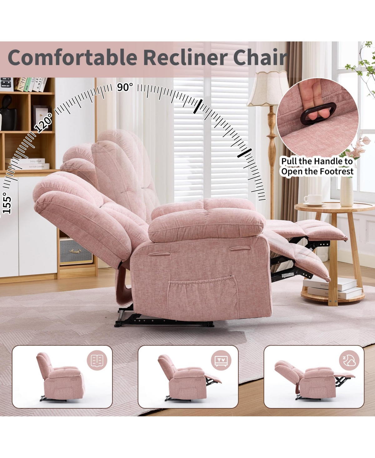 gaomon Oversized Manual Recliner Chair, 150degree(s) Ergonomic Wide Upholstered Leisure Chair for Living Room