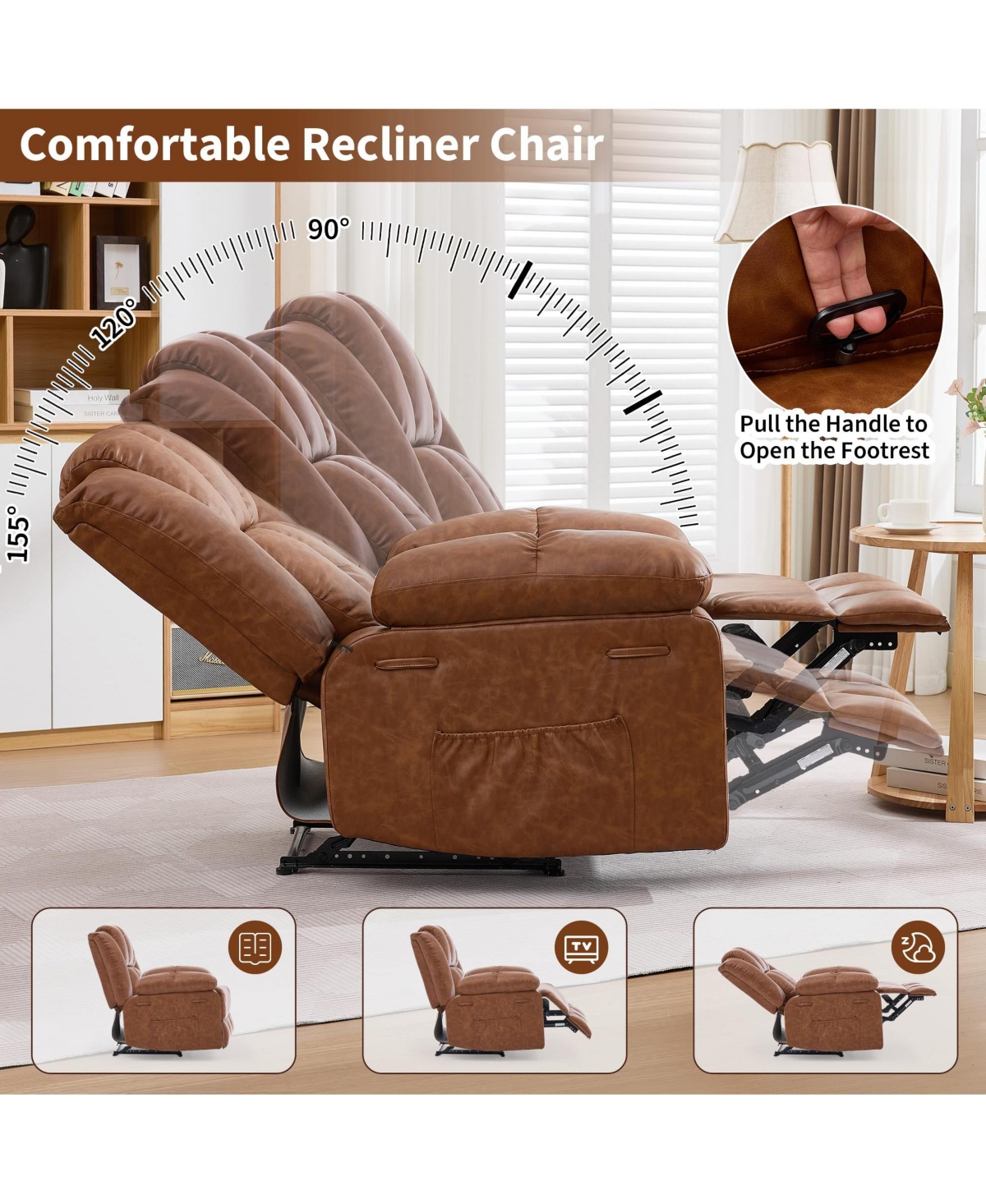 gaomon Oversized Recliner Chair for Adults - 150degree(s) Ergonomic Manual Recliner, Extra Wide Upholstery Comfortable Lounge Sofa Living Room