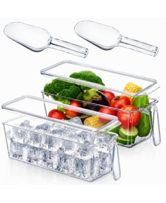 Lidded Plastic Ice Storage Bin With Scoop Stackable Multi Purpose Food Container