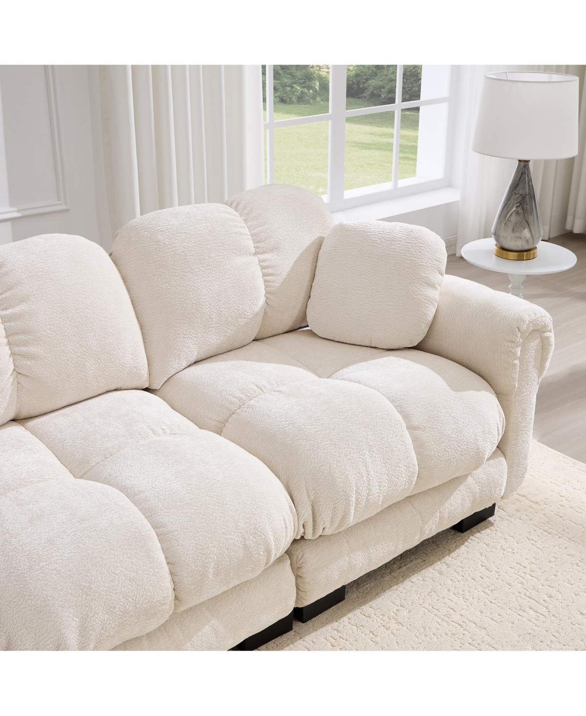 Boyel Living Oversize Chenille L-Shaped Sofa Deep Seat Couch with Movable Ottoman Exquisite Pillows and Quilted Back Cushions
