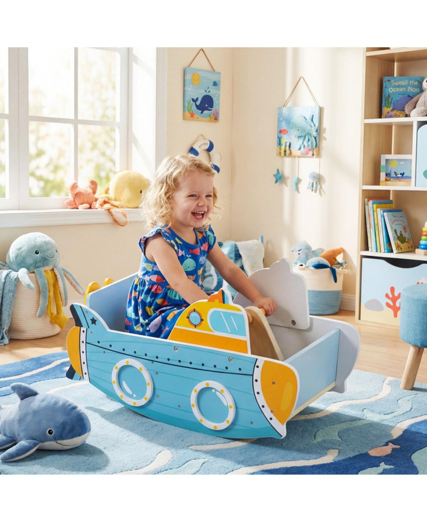 Детская игрушка SUGIFT Wooden Rocking Climber with Rotating Propeller, 45 lb Capacity, Ages 1+, цвет: Синий — фото 2
