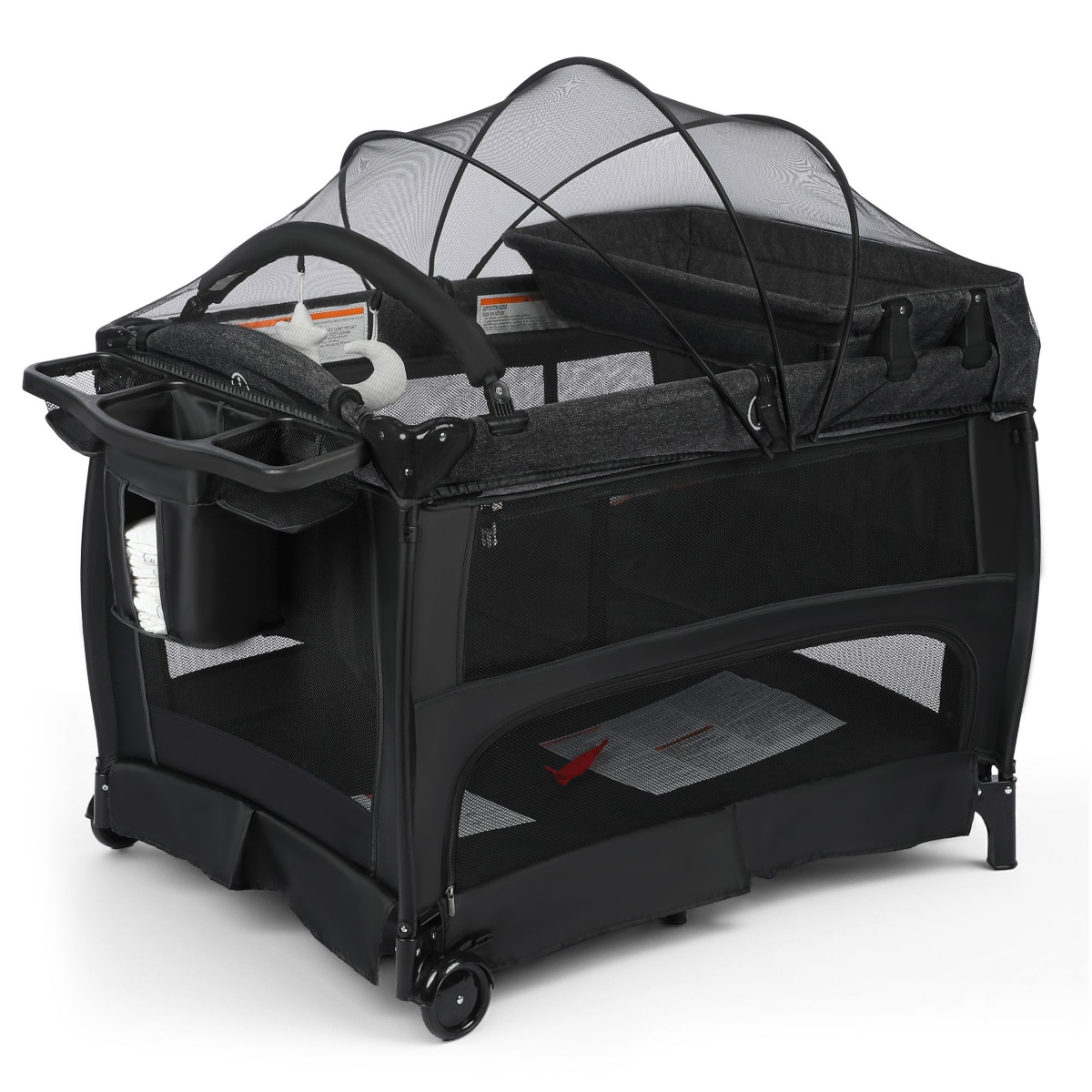Kinder King 4-in-1 Portable Baby Playard with Bassinet and Mosquito Net, Bedside Sleeper and Changing Table
