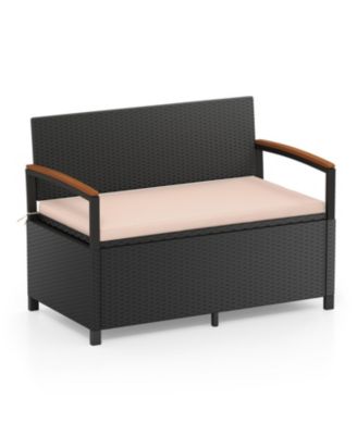 46-Gallon Storage Bench, Outdoor Loveseat with Acacia Wood Armrests