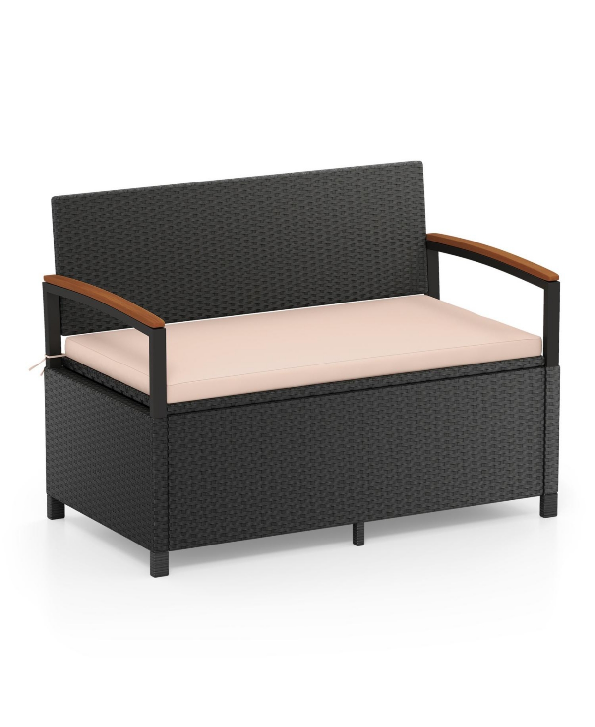 Mecale 46-Gallon Storage Bench, Outdoor Loveseat with Acacia Wood Armrests