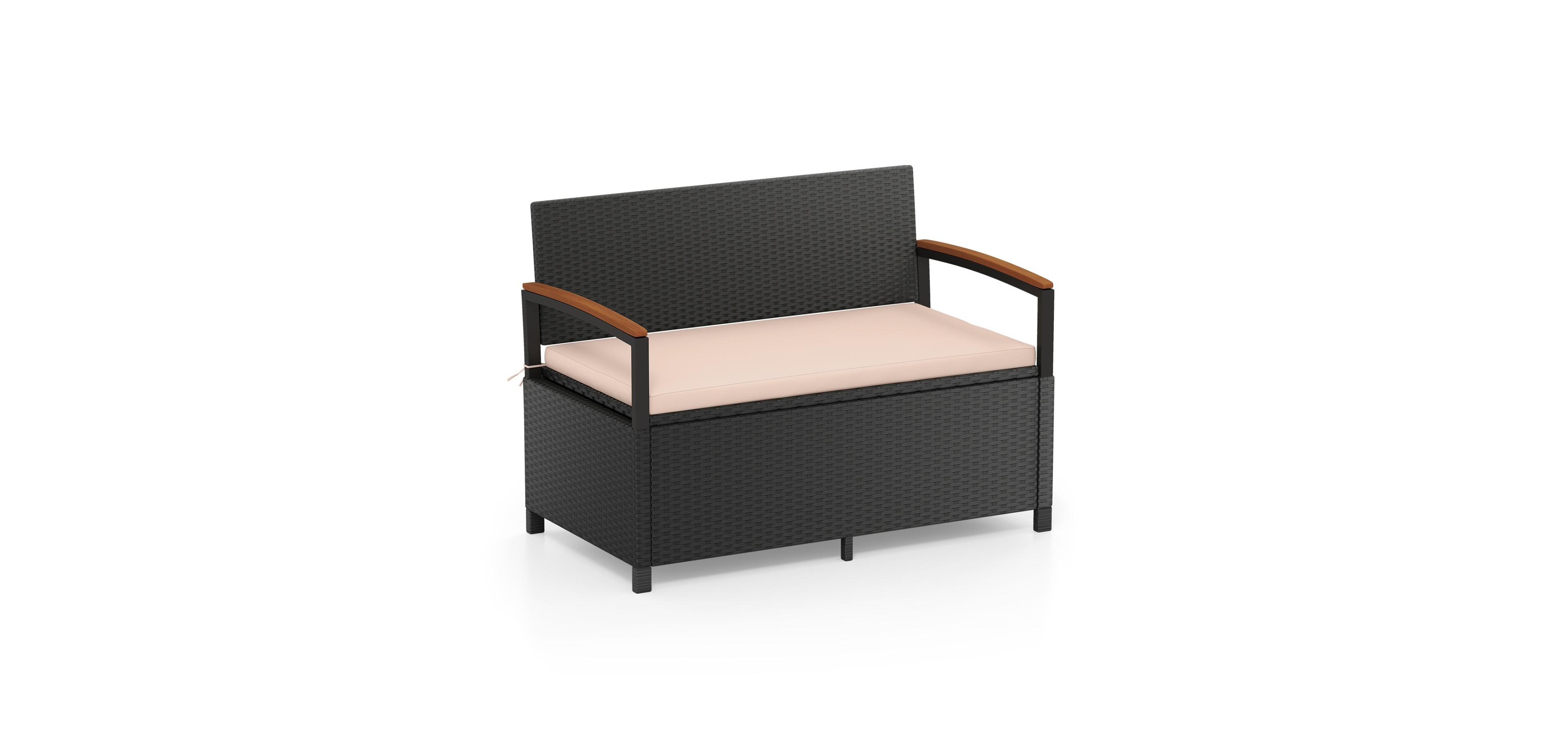 Mecale 46-Gallon Storage Bench, Outdoor Loveseat with Acacia Wood Armrests