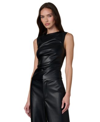 Women's The Meg Faux-Leather Ruched Sleeveless Top