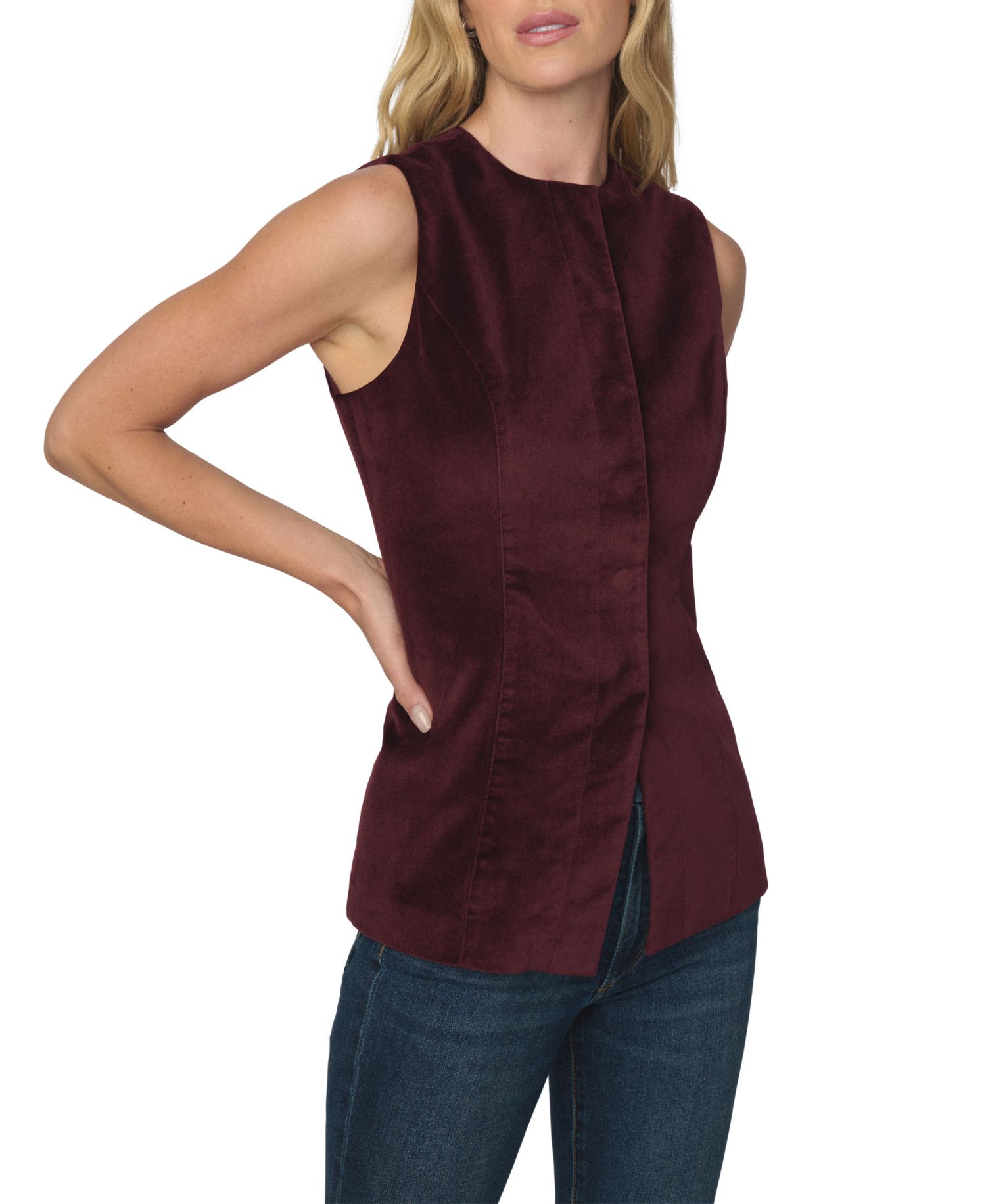 Women's Velveteen Sleeveless Button-Front Vest
