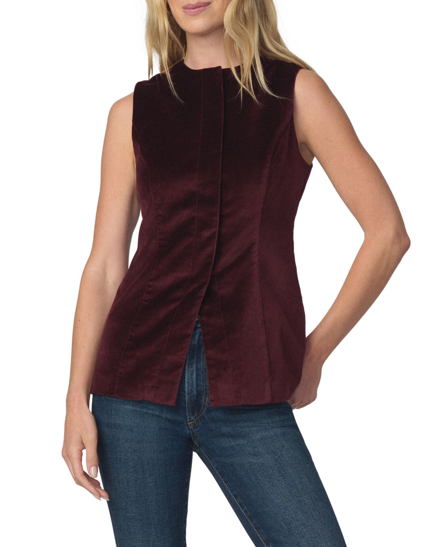 Women's Velveteen Sleeveless Button-Front Vest