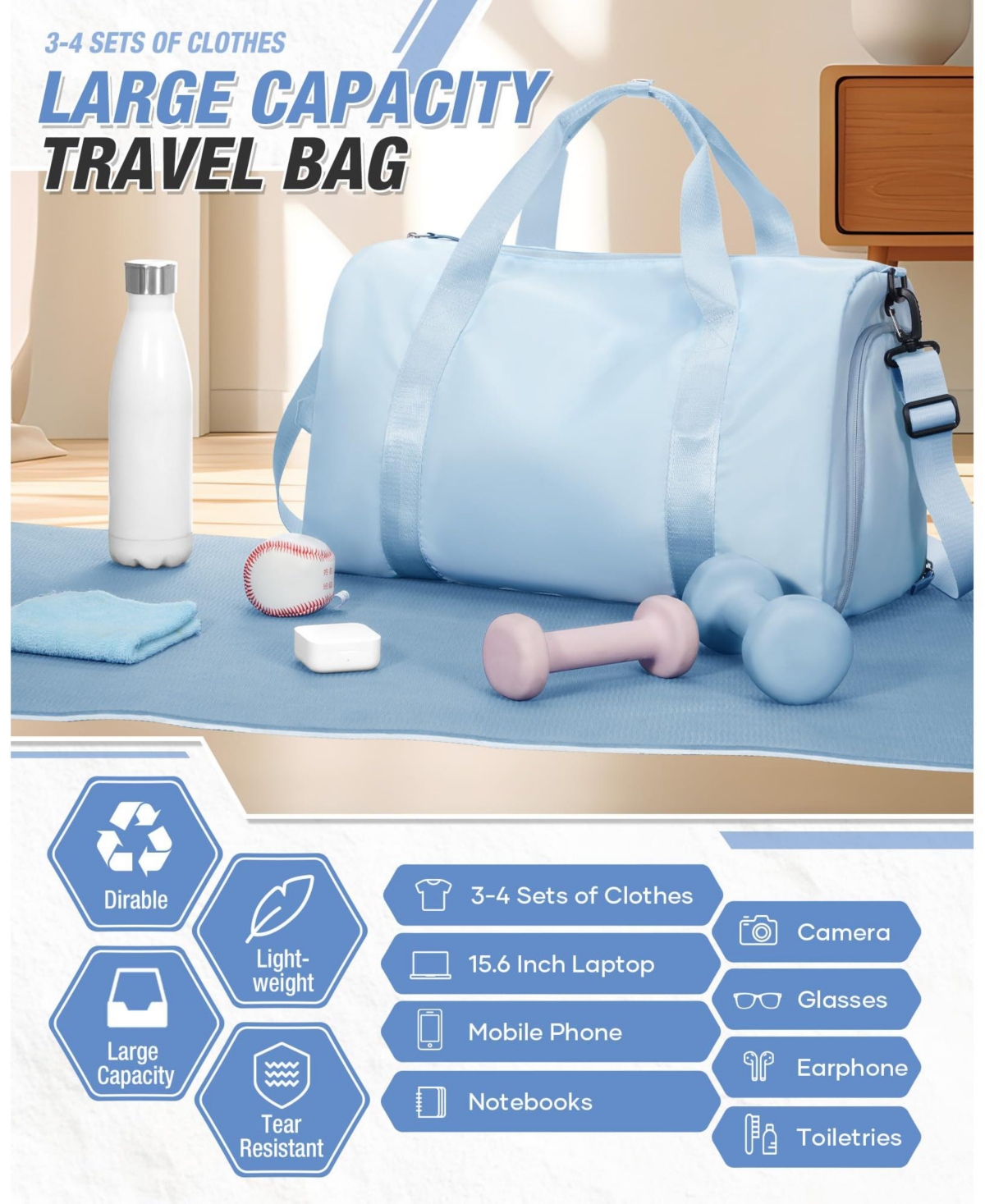 Aronkl Airline Approved Yoga Workout Weekender Duffle Bag, Wet Pocket and Shoe Compartment