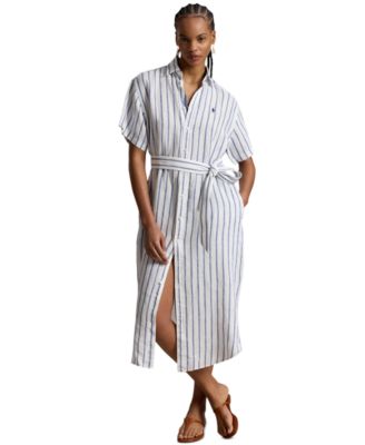 Women's Striped Short-Sleeve Shirt Dress