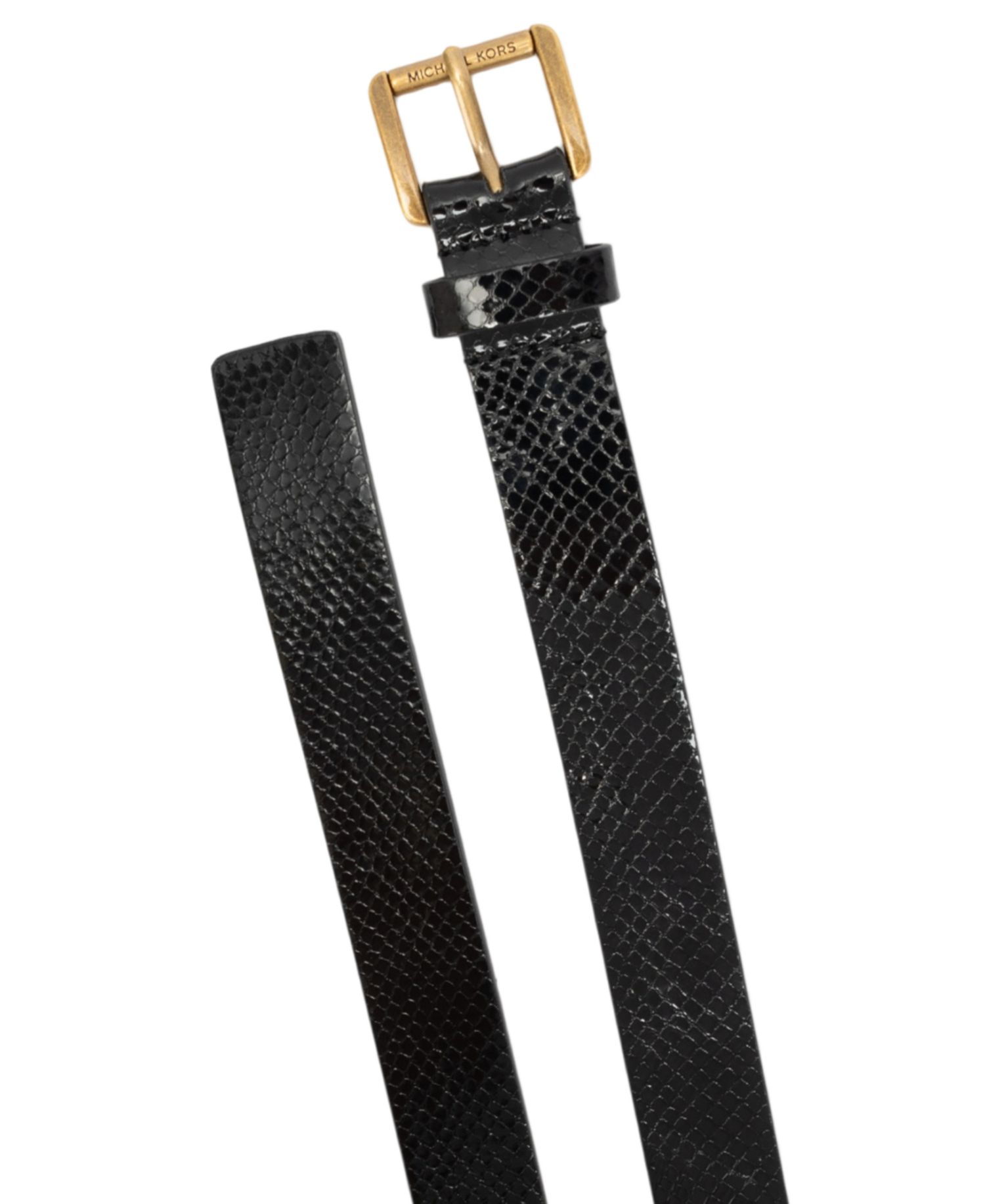 MICHAEL Antique Gold-Tone Buckle Leather Reversible Belt